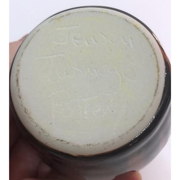 Jensen Turnage Small Art Pottery Weed Pot Bud Vase Glossy Brown Signed - Picture 4 of 4